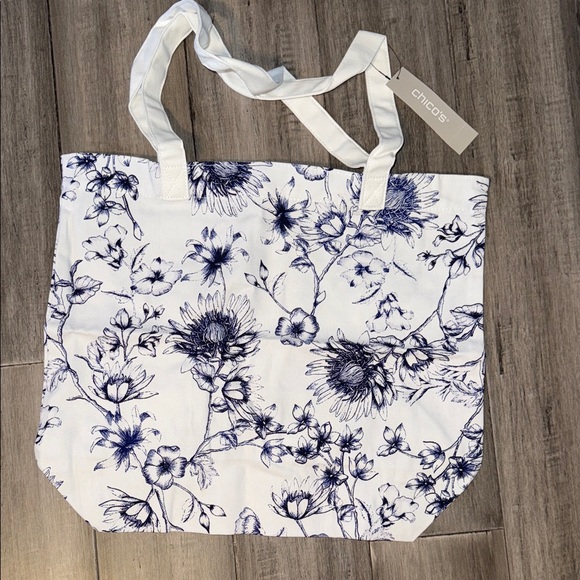 Chico's Handbags - NWT Chico's Navy and White Floral Tote. Measures 16.5in X 14in.